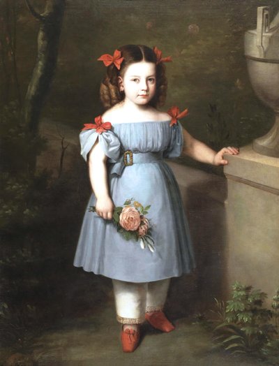 Porträt eines Mädchens in Blau mit Rosen in der Hand von Antonio María Esquivel